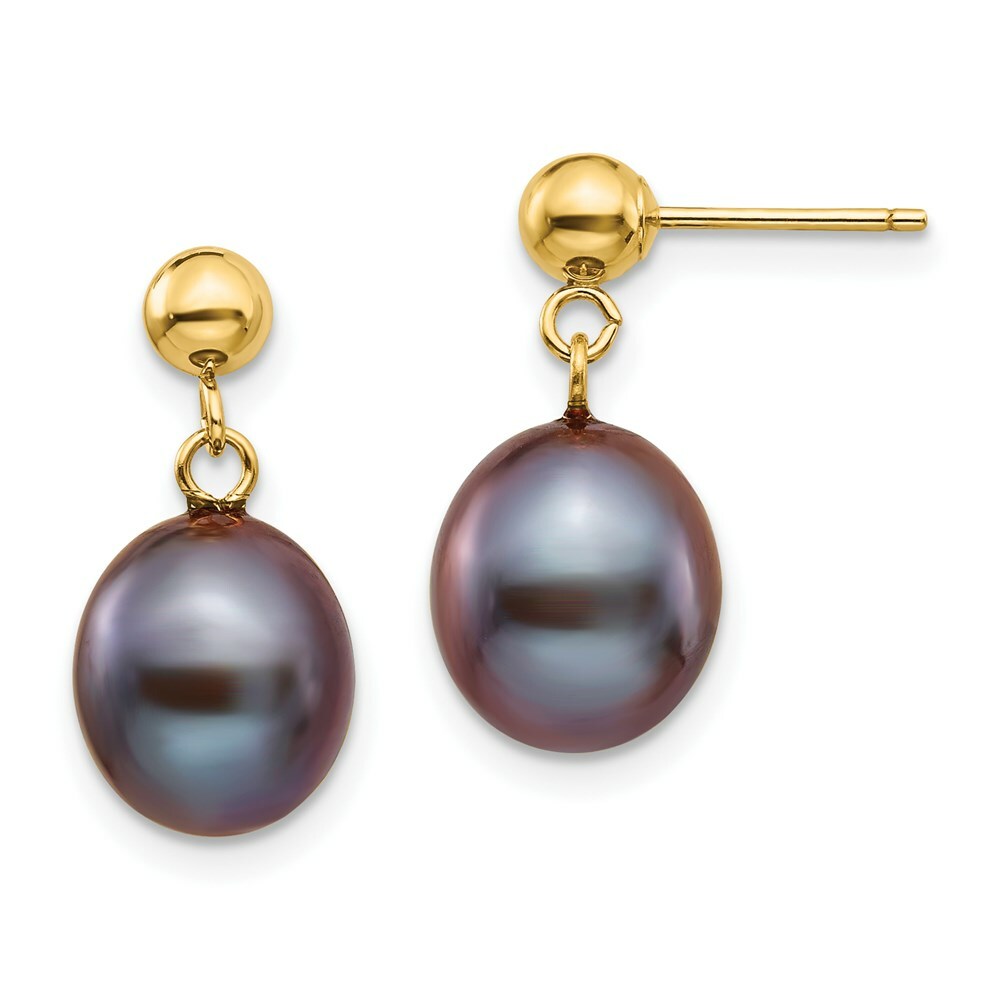 14K 8-9mm Black Freshwater Cultured Pearl Dangle Earrings