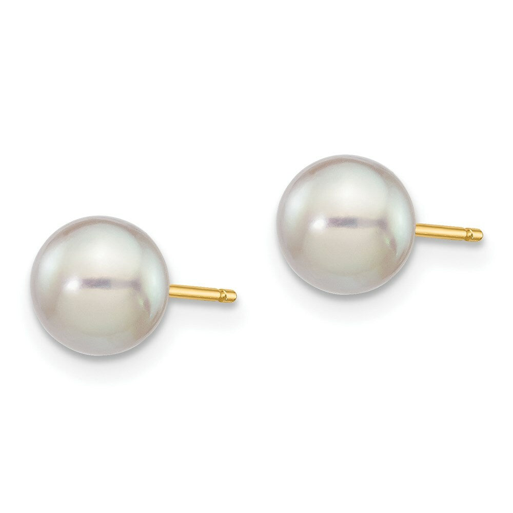14K Yellow Gold 6-7mm Round Grey Saltwater Akoya Cultured Pearl Stud Earrings