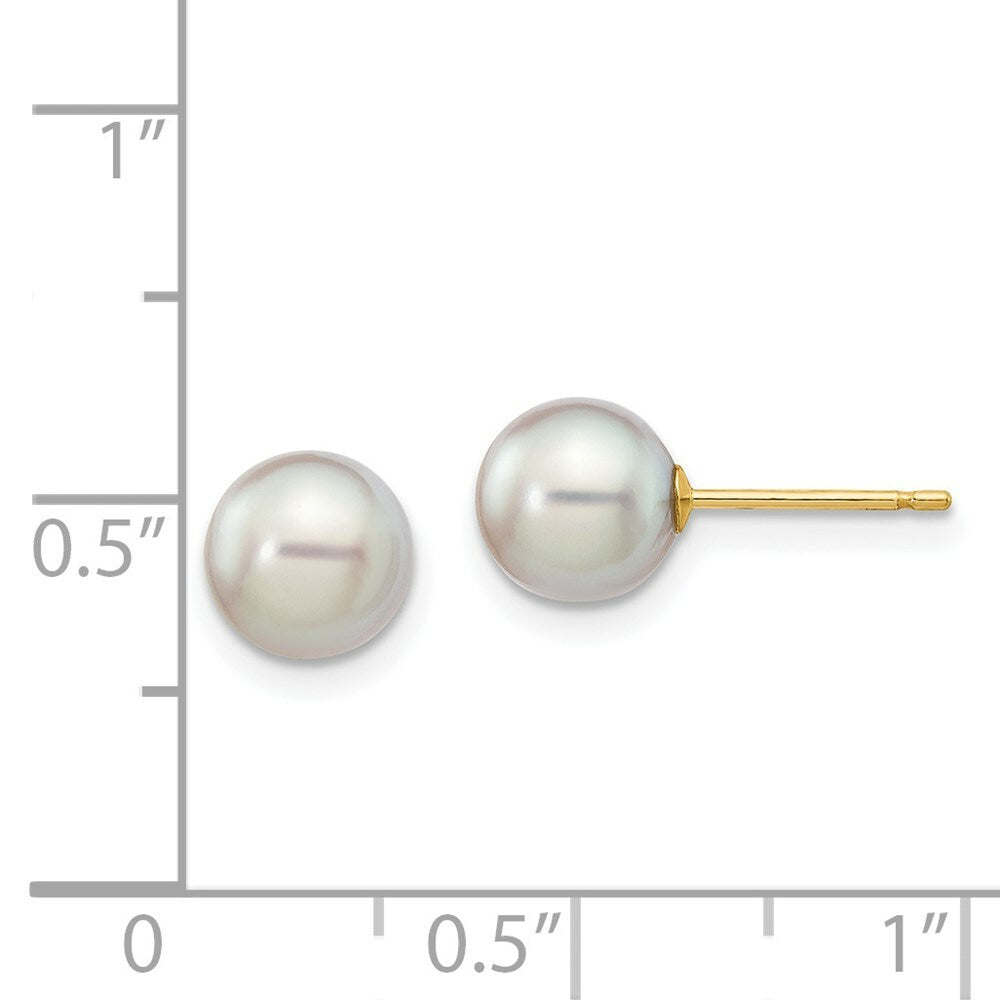 14K Yellow Gold 6-7mm Round Grey Saltwater Akoya Cultured Pearl Stud Earrings