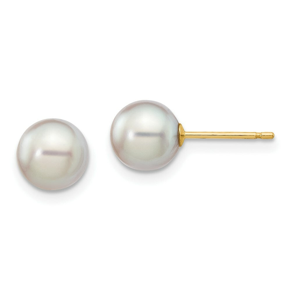 14K Yellow Gold 6-7mm Round Grey Saltwater Akoya Cultured Pearl Stud Earrings