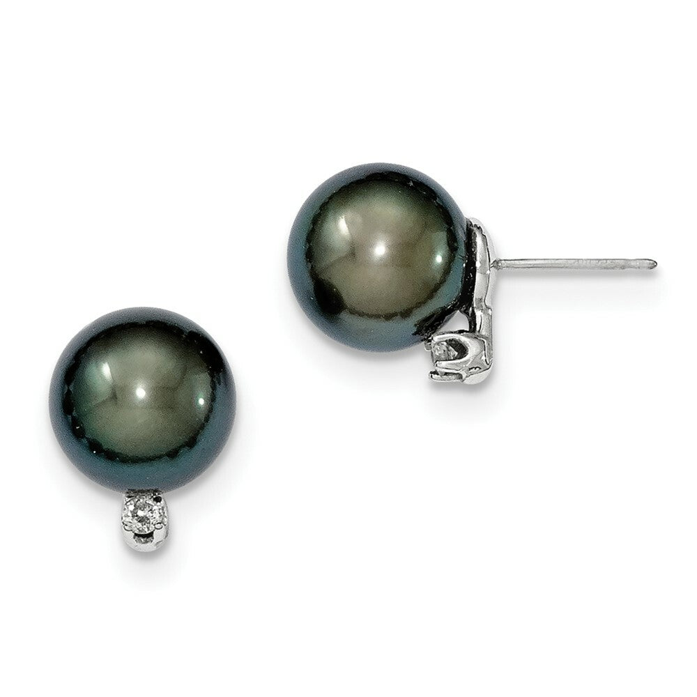 14K White Gold 10-11mm Saltwater Cultured Tahitian Pearl & Dia. Earrings