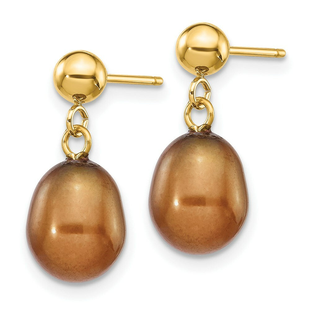 14K 7-8mm Brown Freshwater Cultured Pearl Dangle Earrings