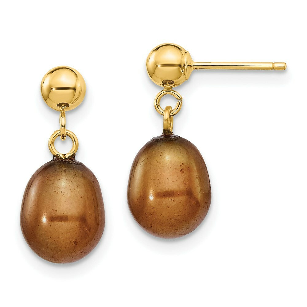 14K 7-8mm Brown Freshwater Cultured Pearl Dangle Earrings