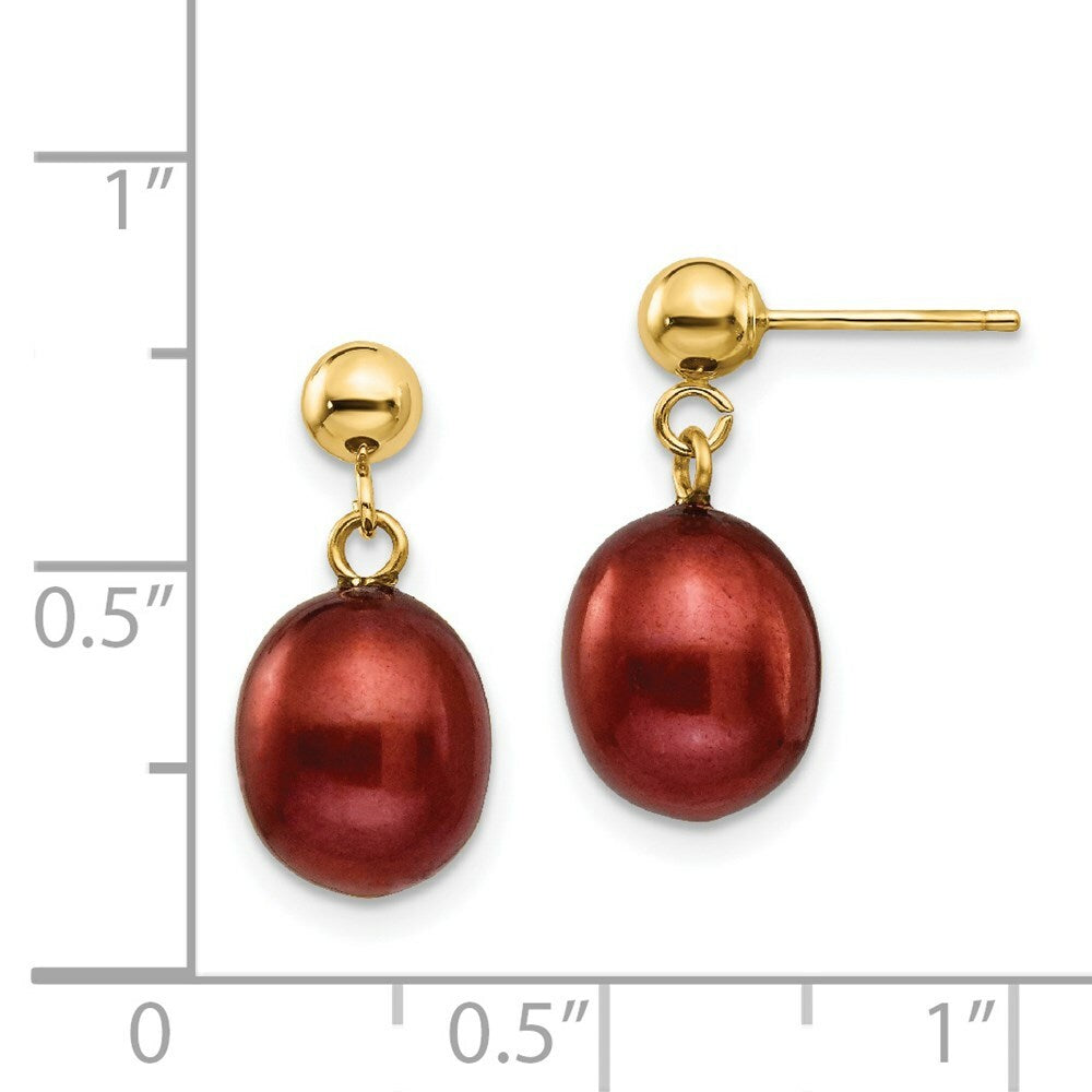 14K 8-9mm Brown Freshwater Cultured Pearl Dangle Earrings