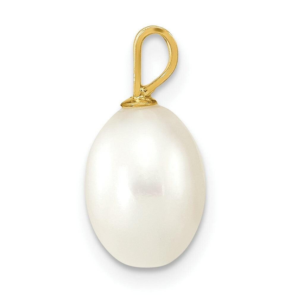 14K Yellow Gold 7-8mm Rice Shape Freshwater Cultured Rice Pearl Pendant