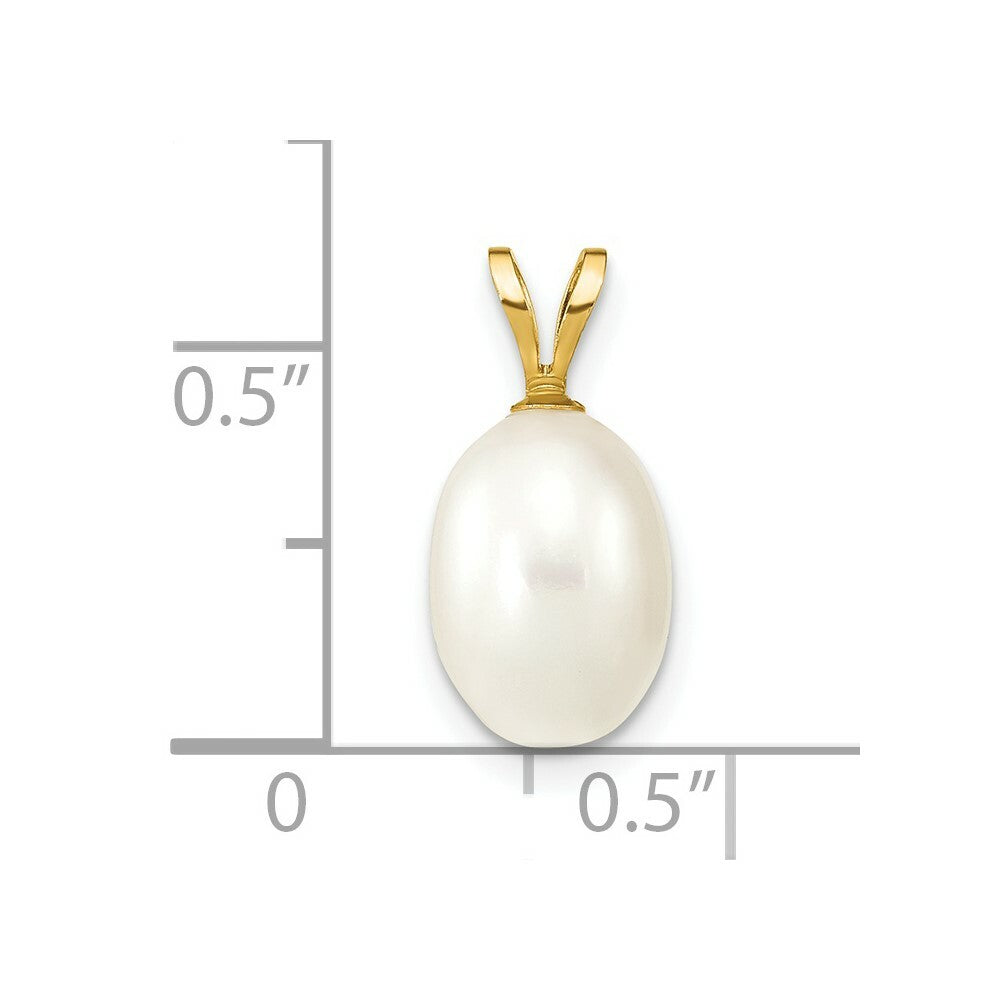 14K Yellow Gold 7-8mm Rice Shape Freshwater Cultured Rice Pearl Pendant