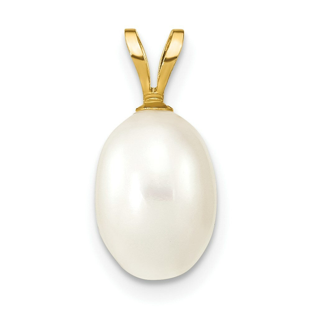 14K Yellow Gold 7-8mm Rice Shape Freshwater Cultured Rice Pearl Pendant