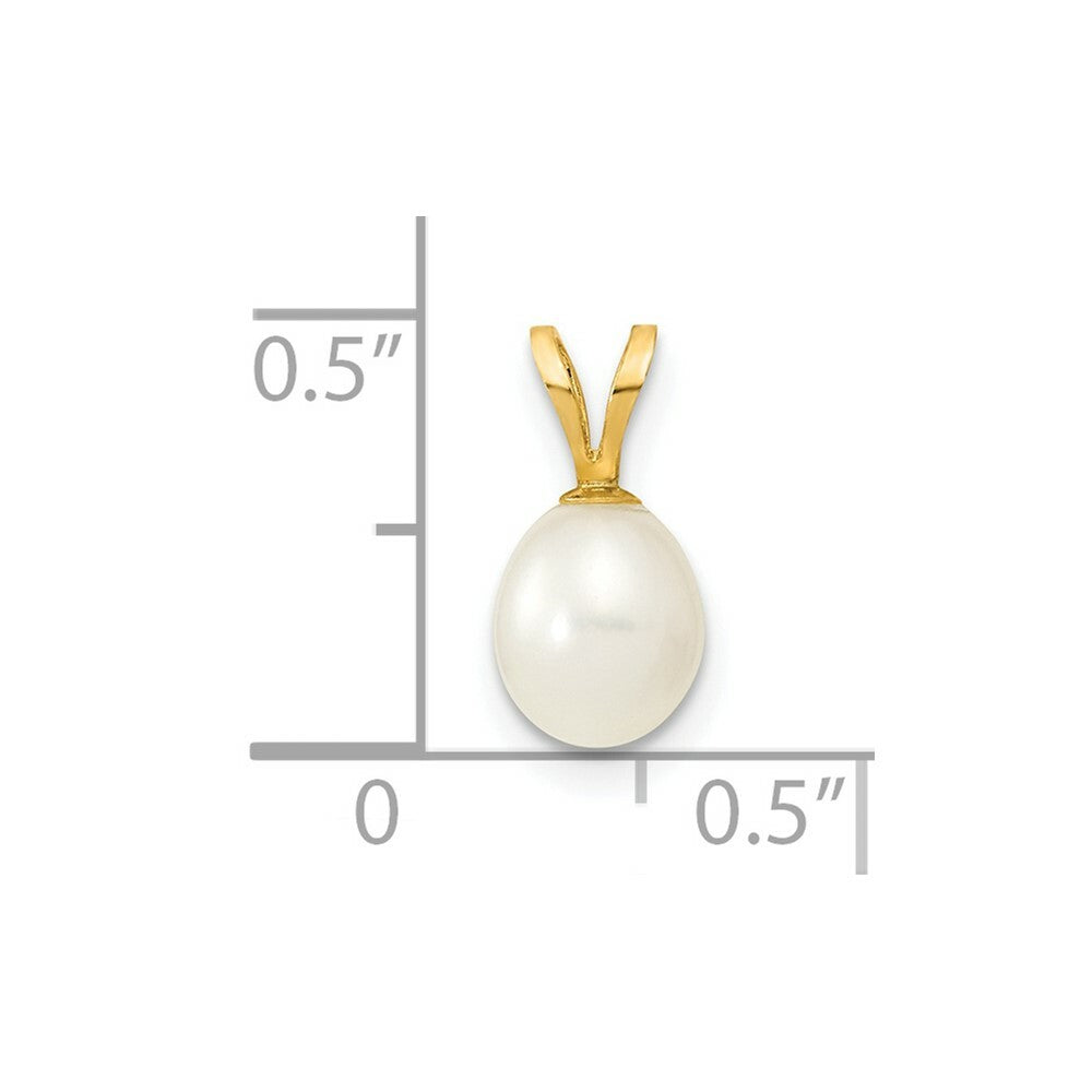14K Yellow Gold 6-7mm Rice Freshwater Cultured Rice Pearl Pendant