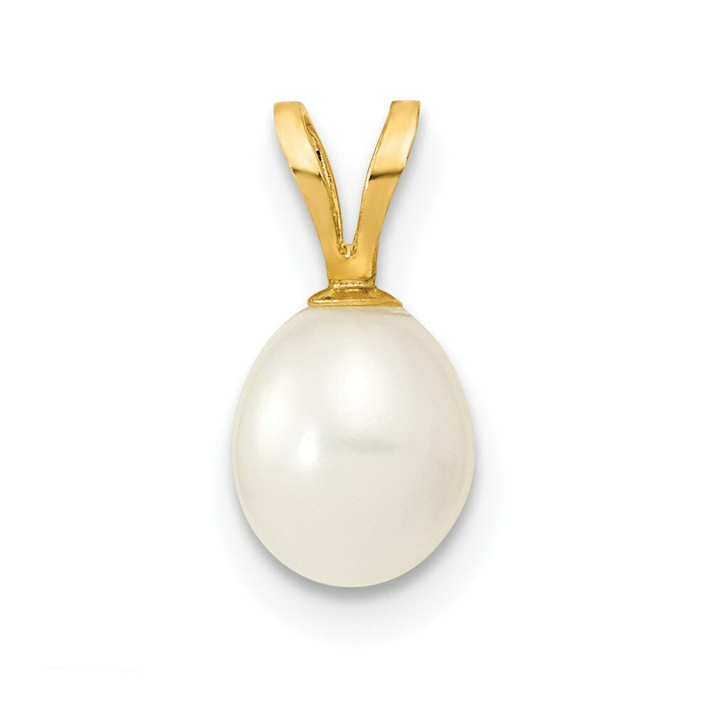 14K Yellow Gold 6-7mm Rice Freshwater Cultured Rice Pearl Pendant
