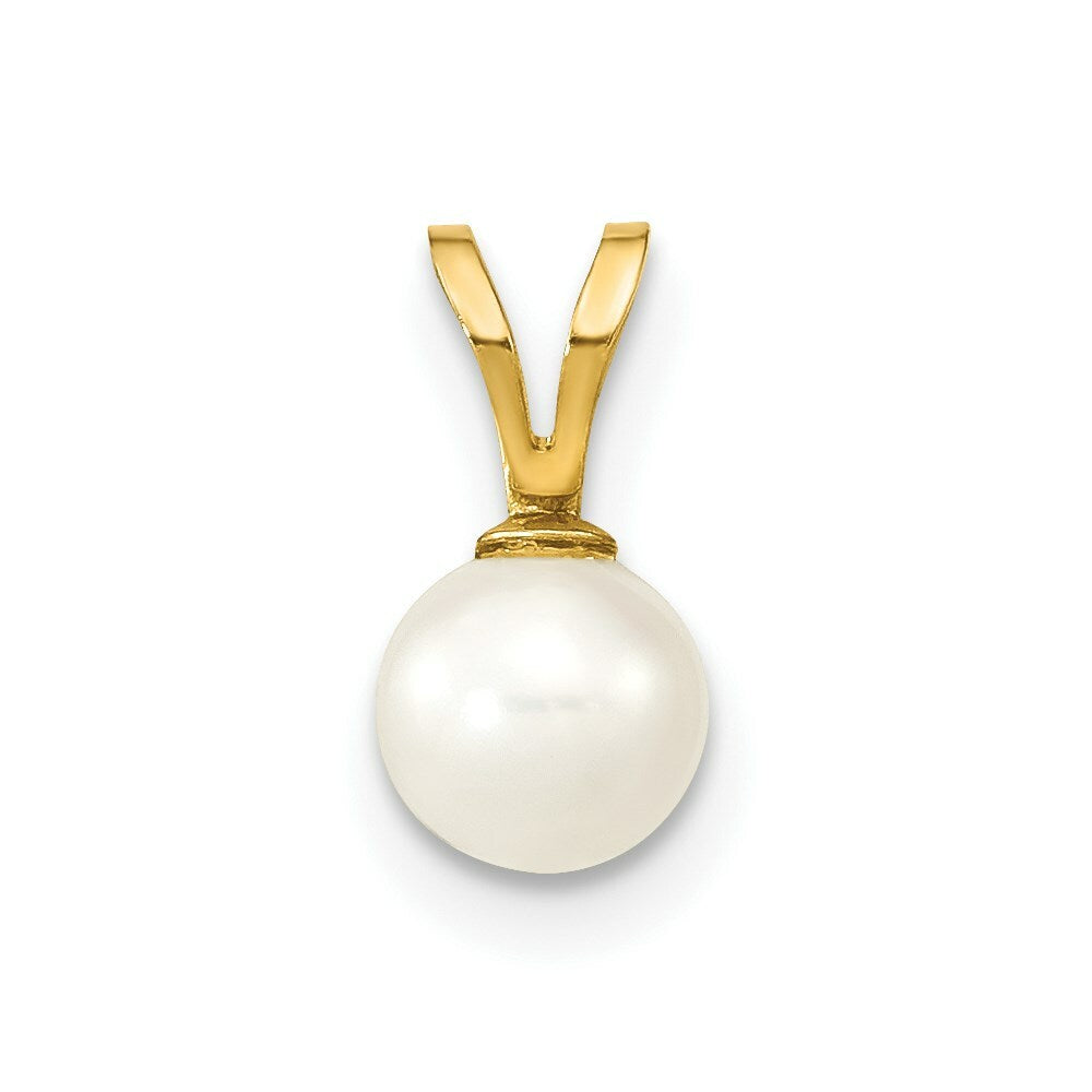 14K Yellow Gold 5-6mm Round White Freshwater Cultured Pearl Pendant
