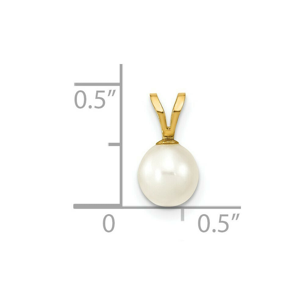 14K Yellow Gold 6-7mm Round White Freshwater Cultured Pearl Pendant
