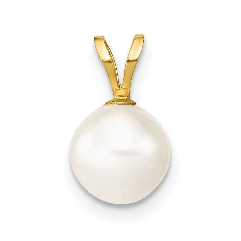14K Yellow Gold 7-8mm Round White Freshwater Cultured Pearl Pendant