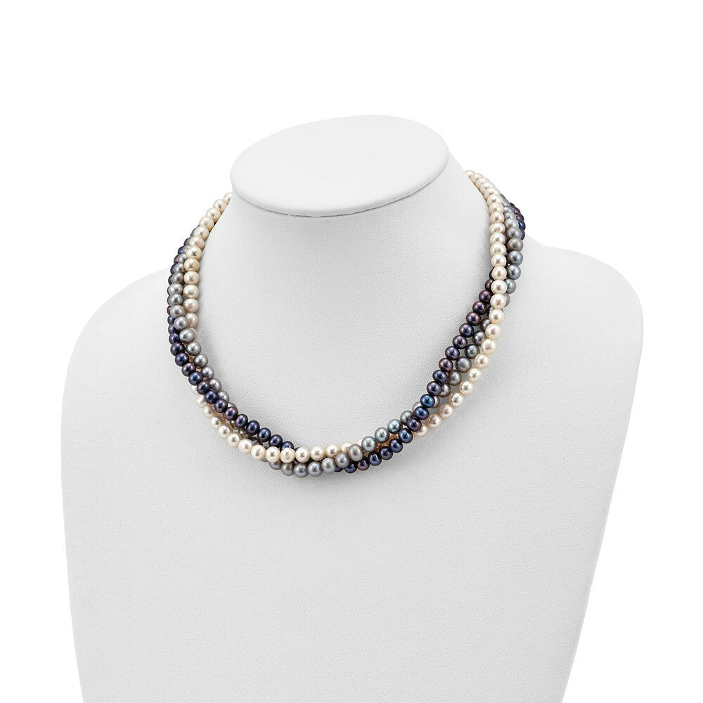14K Yellow Gold 6-7mm White, Black & Grey Freshwater Cultured Pearl Necklace  length: 18 inches