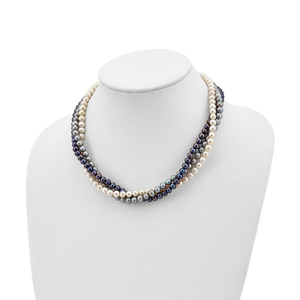 14K Yellow Gold 6-7mm White, Black & Grey Freshwater Cultured Pearl Necklace  length: 18 inches