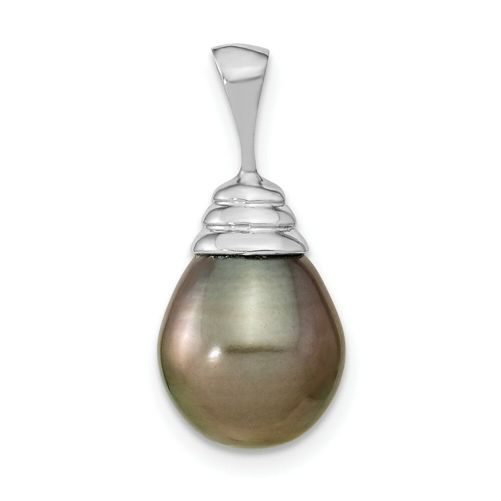 14k White Gold 10-11mm Saltwater Cultured Tahitian Pearl Drop Pendant