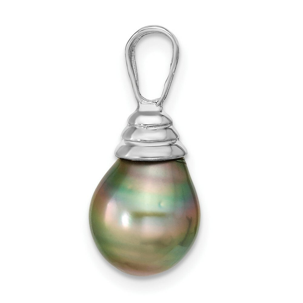 14K White Gold 9-10mm Saltwater Cultured Tahitian Pearl Drop Pendant Birthstone Charm