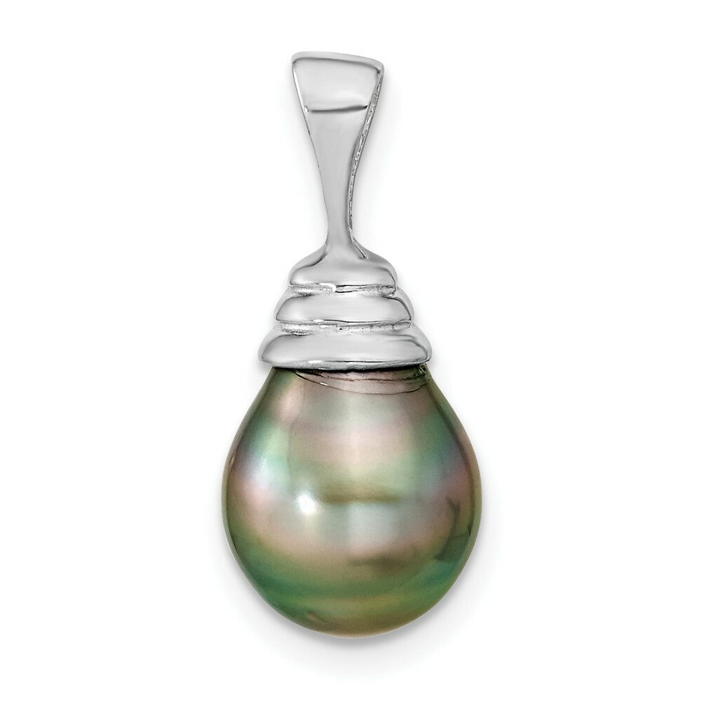 14K White Gold 9-10mm Saltwater Cultured Tahitian Pearl Drop Pendant Birthstone Charm