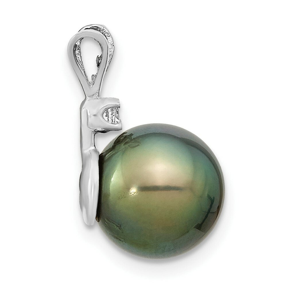 14k White Gold 10-11mm Saltwater Cultured Tahitian Pearl & Diamond Pendant