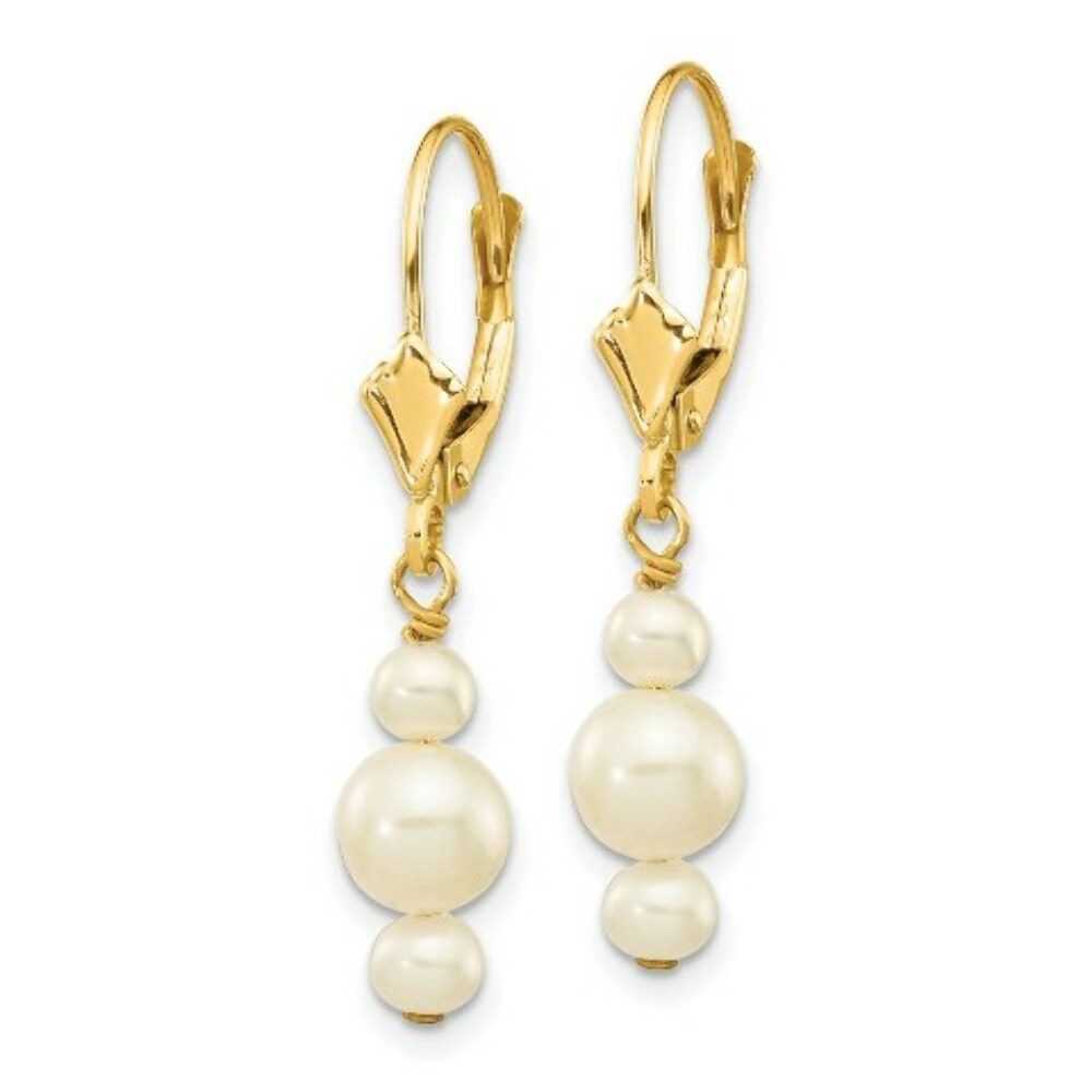 14K 3-3.5mm & 5-5.5mm Triple Freshwater Cultured Pearl Leverback Dangle Ear