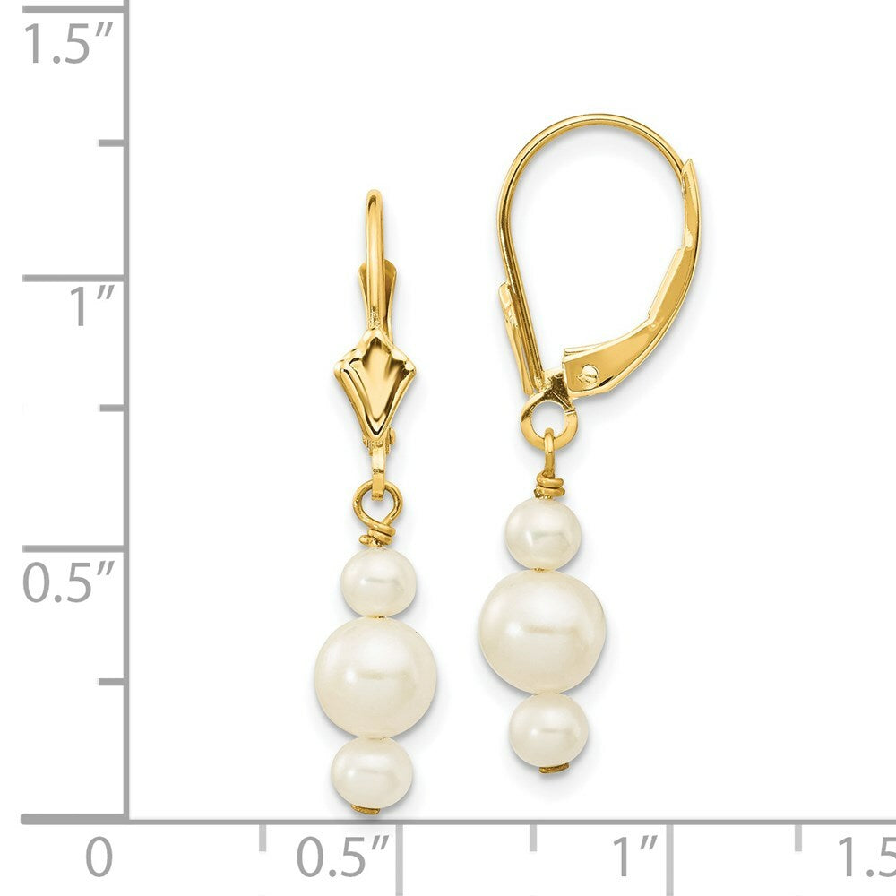 14K 3-3.5mm & 5-5.5mm Triple Freshwater Cultured Pearl Leverback Dangle Ear