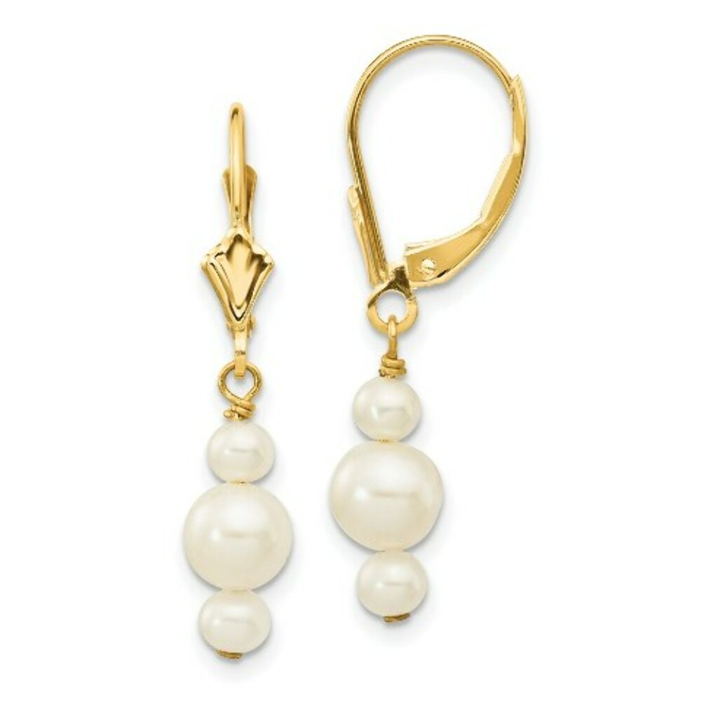 14K 3-3.5mm & 5-5.5mm Triple Freshwater Cultured Pearl Leverback Dangle Ear