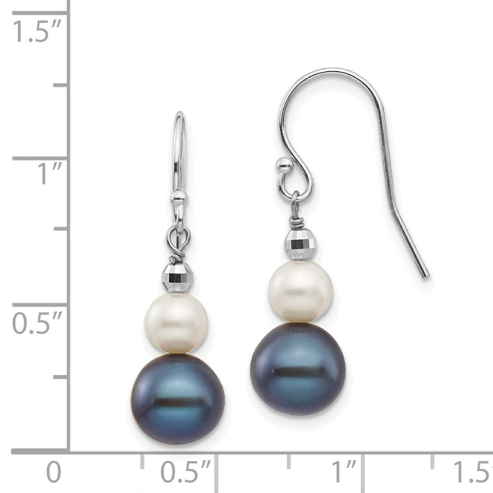 14K White Gold Fresh Water Cultured Pearl W/ Mirror Bead Earrings
