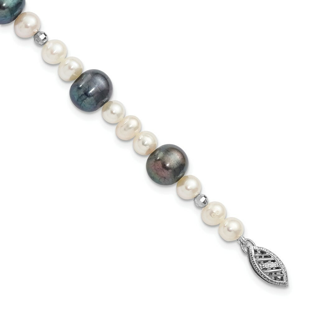 7.5" Length Bracelet 14K White Gold FW Cultured Peacock Pearl W/ Mirror Bead Bracelet