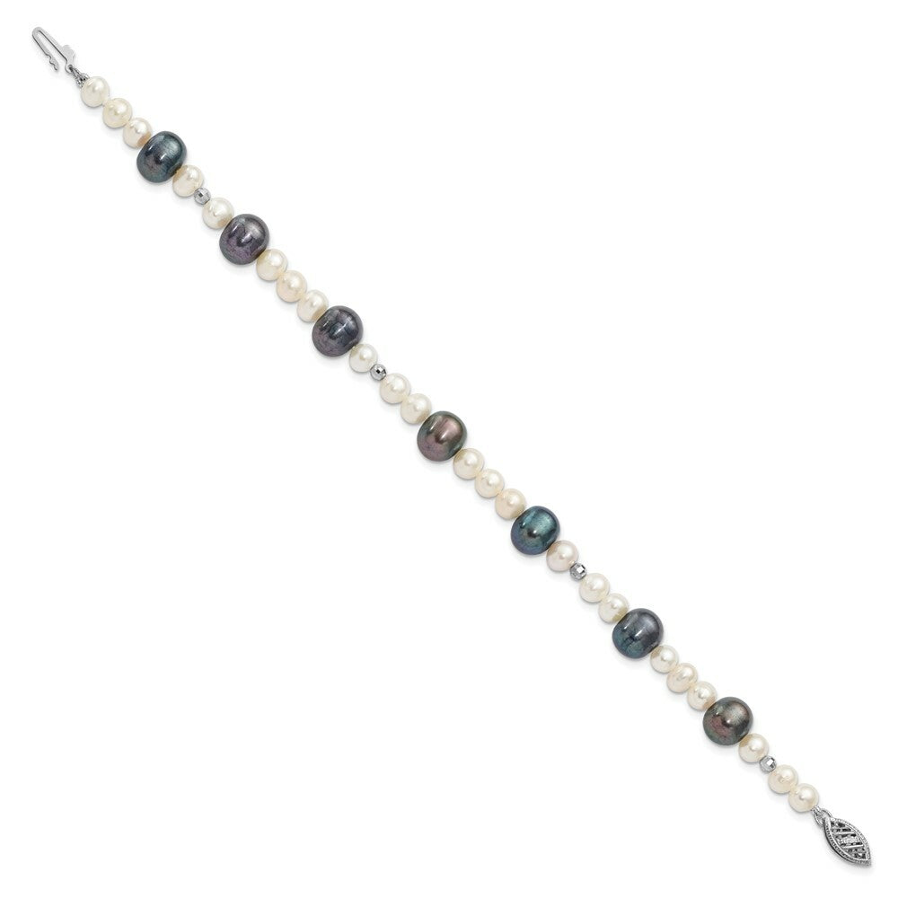 7.5" Length Bracelet 14K White Gold FW Cultured Peacock Pearl W/ Mirror Bead Bracelet