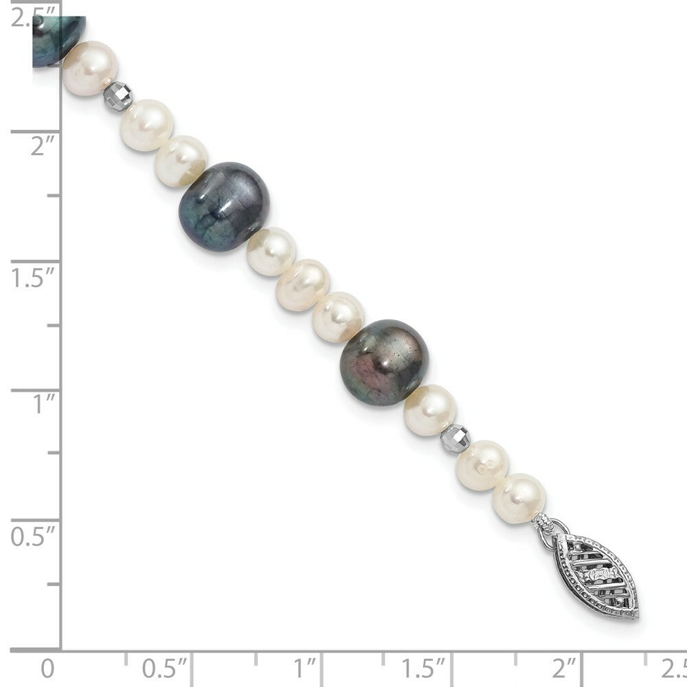7.5" Length Bracelet 14K White Gold FW Cultured Peacock Pearl W/ Mirror Bead Bracelet