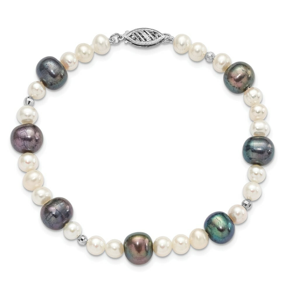 7.5" Length Bracelet 14K White Gold FW Cultured Peacock Pearl W/ Mirror Bead Bracelet