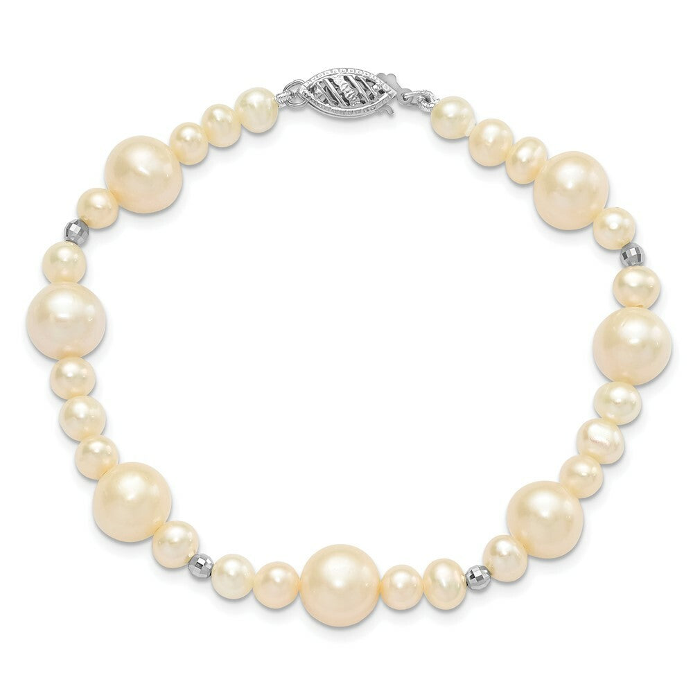 7.5" Length Bracelet 14K White Gold 8.5-9mm FW Cultured Pearl W/Mirror Bead Bracelet
