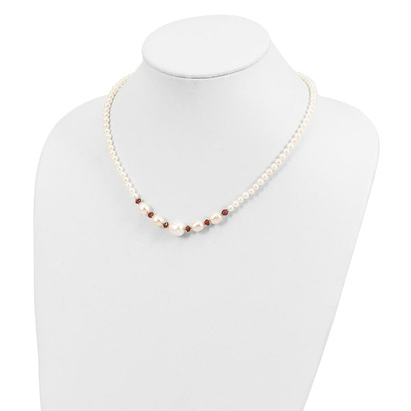 14K Yellow Gold Fresh Water Cultured Pearl and Faceted Garnet Bead Necklace  length: 18 inches