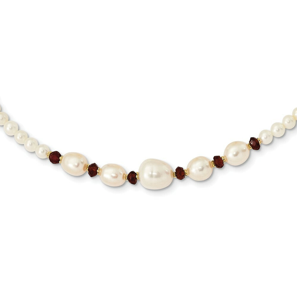 14K Yellow Gold Fresh Water Cultured Pearl and Faceted Garnet Bead Necklace  length: 18 inches