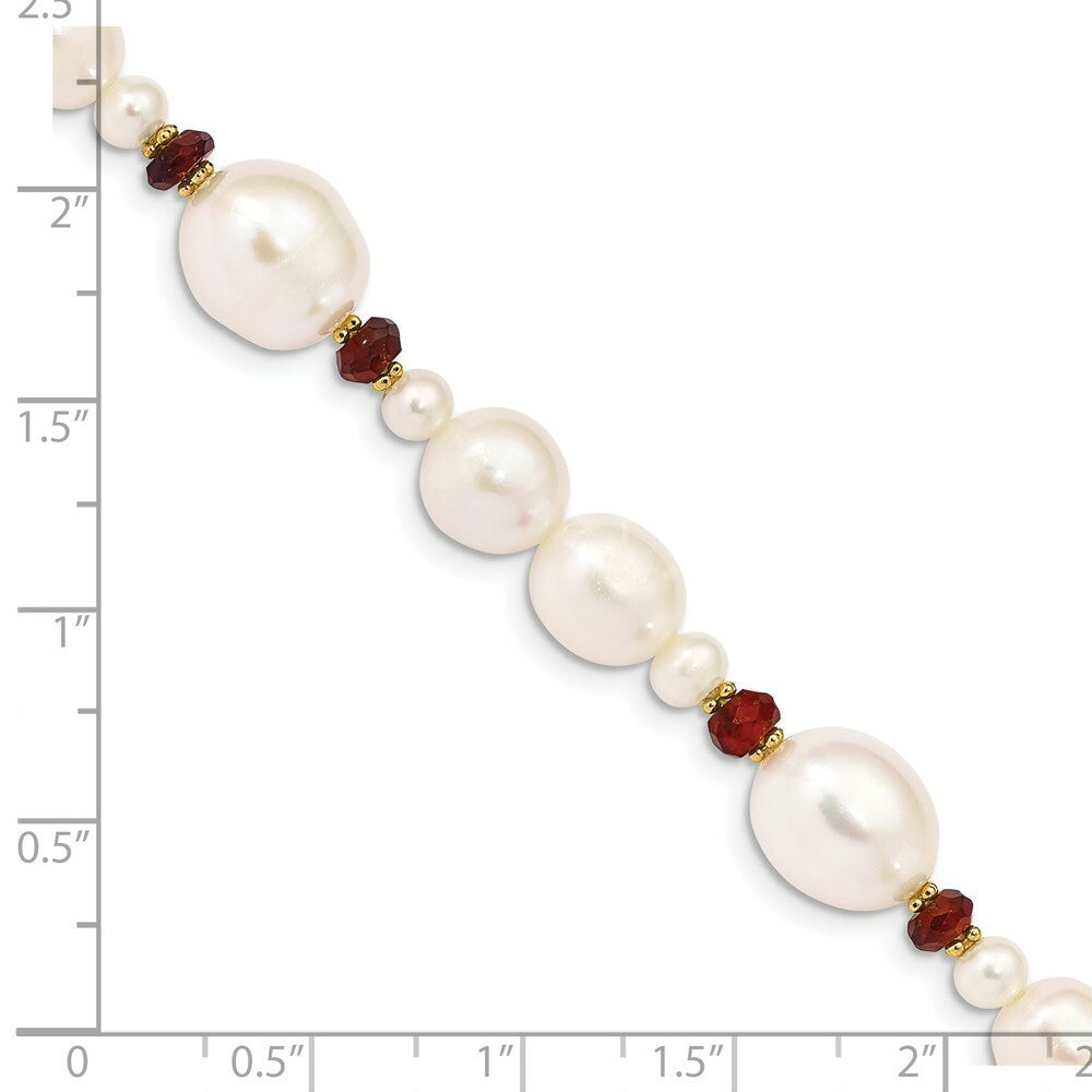 7.25" Length Bracelet 14K Yellow Gold Fresh Water Cultured Pearl and Faceted Garnet Bead Bracelet