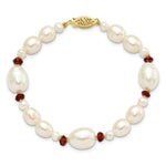 Load image into Gallery viewer, 7.25" Length Bracelet 14K Yellow Gold Fresh Water Cultured Pearl and Faceted Garnet Bead Bracelet
