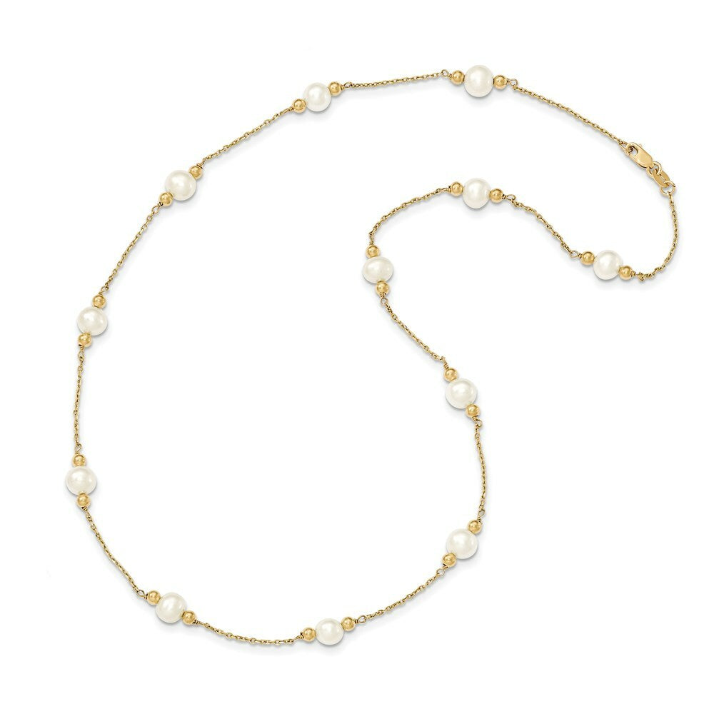 14K Yellow Gold and Fresh Water Cultured Pearl/Bead Necklace  length: 18 inches