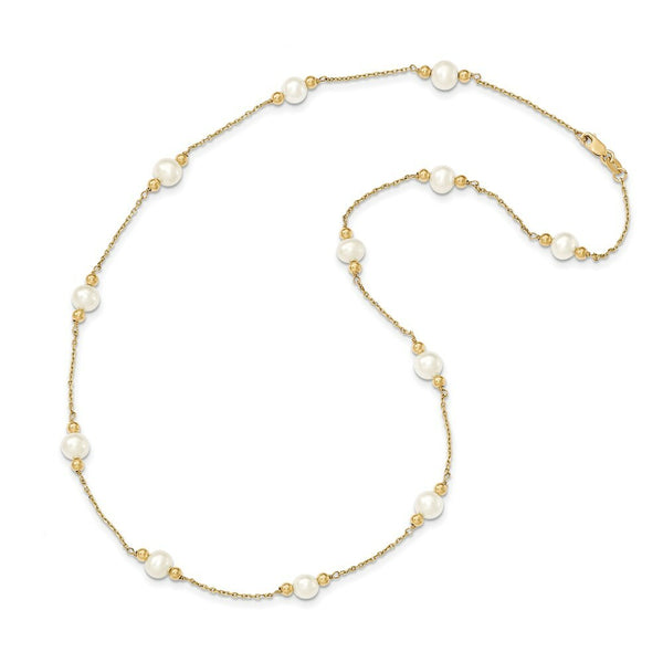 14K Yellow Gold and Fresh Water Cultured Pearl/Bead Necklace  length: 18 inches