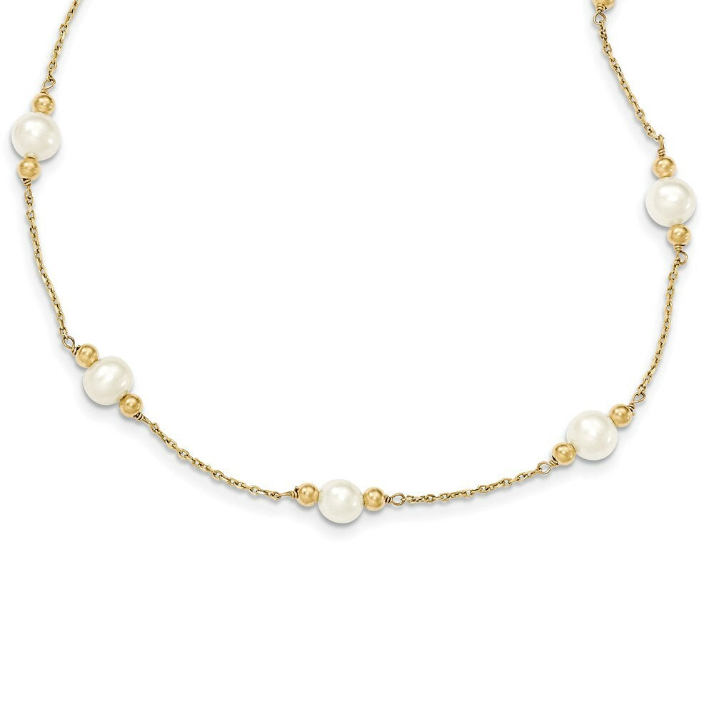14K Yellow Gold and Fresh Water Cultured Pearl/Bead Necklace  length: 18 inches