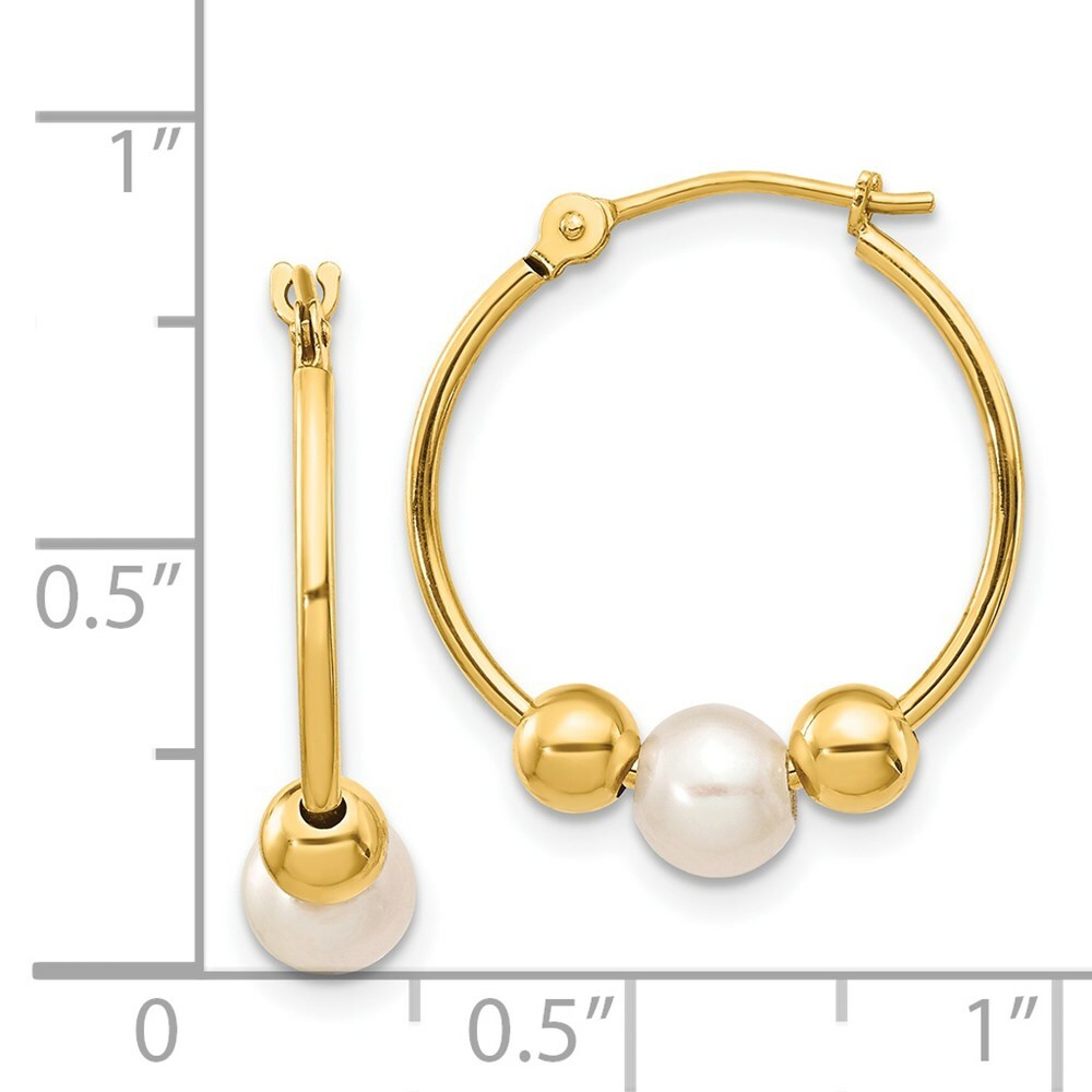 14K Polished Hoop with (5-6mm) Freshwater Cultured Pearl Earrings