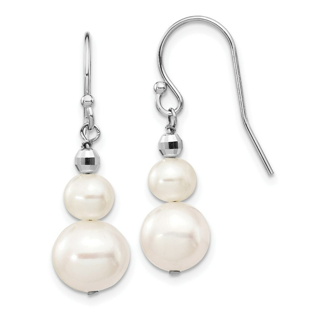 14K White Gold 9-9.5mm Freshwater Cultured Pearl W/Mirror Bead Earrings