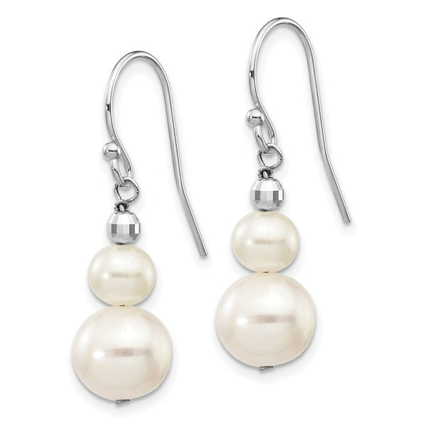 14K White Gold 9-9.5mm Freshwater Cultured Pearl W/Mirror Bead Earrings