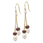 Load image into Gallery viewer, 14K Fresh Water Cultured Pearl and Garnet Double Chain Drop Earrings
