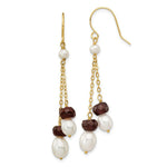 Load image into Gallery viewer, 14K Fresh Water Cultured Pearl and Garnet Double Chain Drop Earrings

