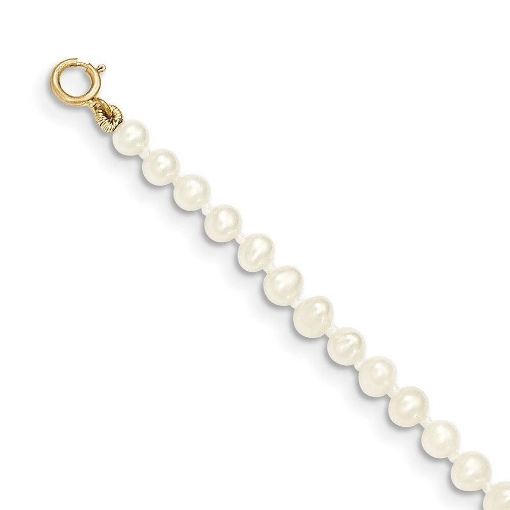 14K Yellow Gold 3-4mm White Freshwater Cultured Pearl Girls Bracelet  length: 4 inches