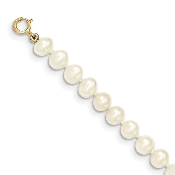 14K Yellow Gold 5-6mm Egg White Freshwater Cultured Pearl Girls Bracelet  length: 4 inches