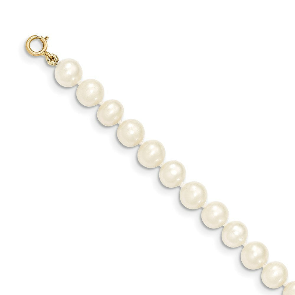 14K Yellow Gold 6-7mm Egg Freshwater Cultured Pearl White Necklace  length: 14 inches
