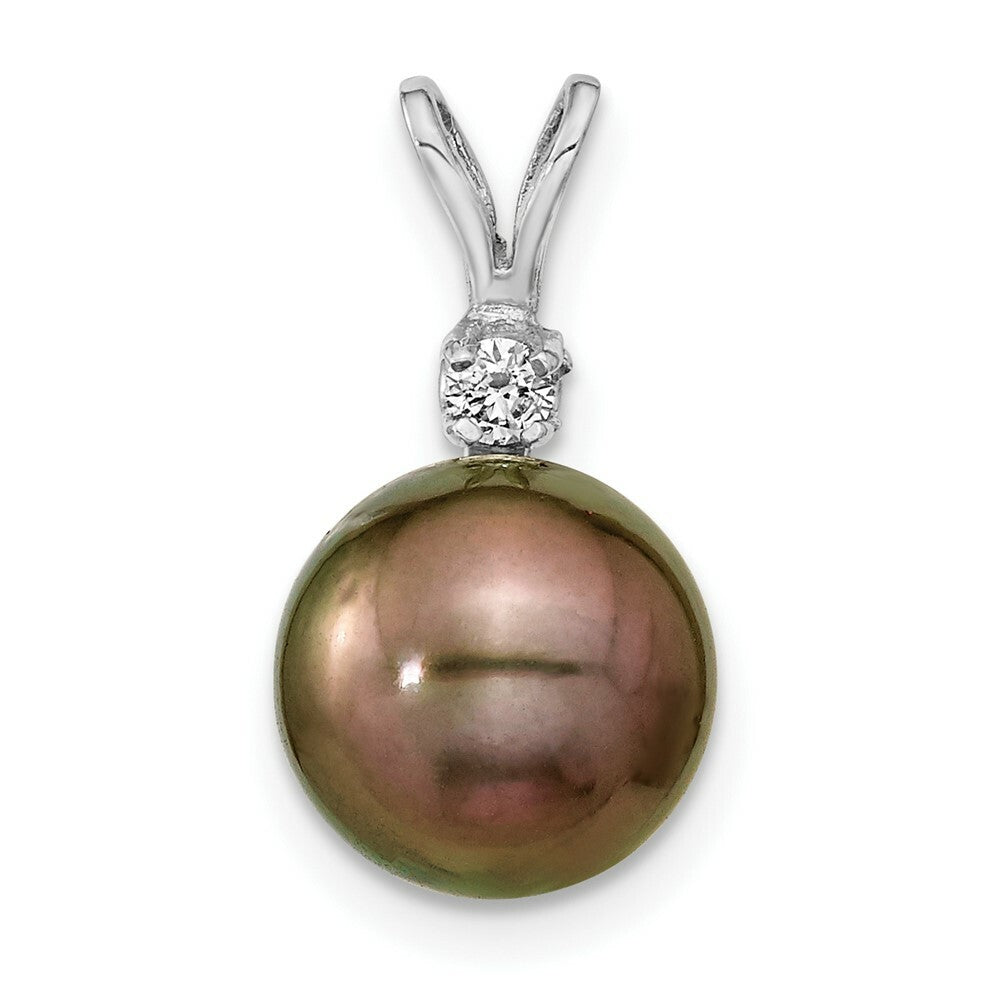 14k White Gold 9-10mm Black Tahitian Cultured Pearl Diamond Pendant