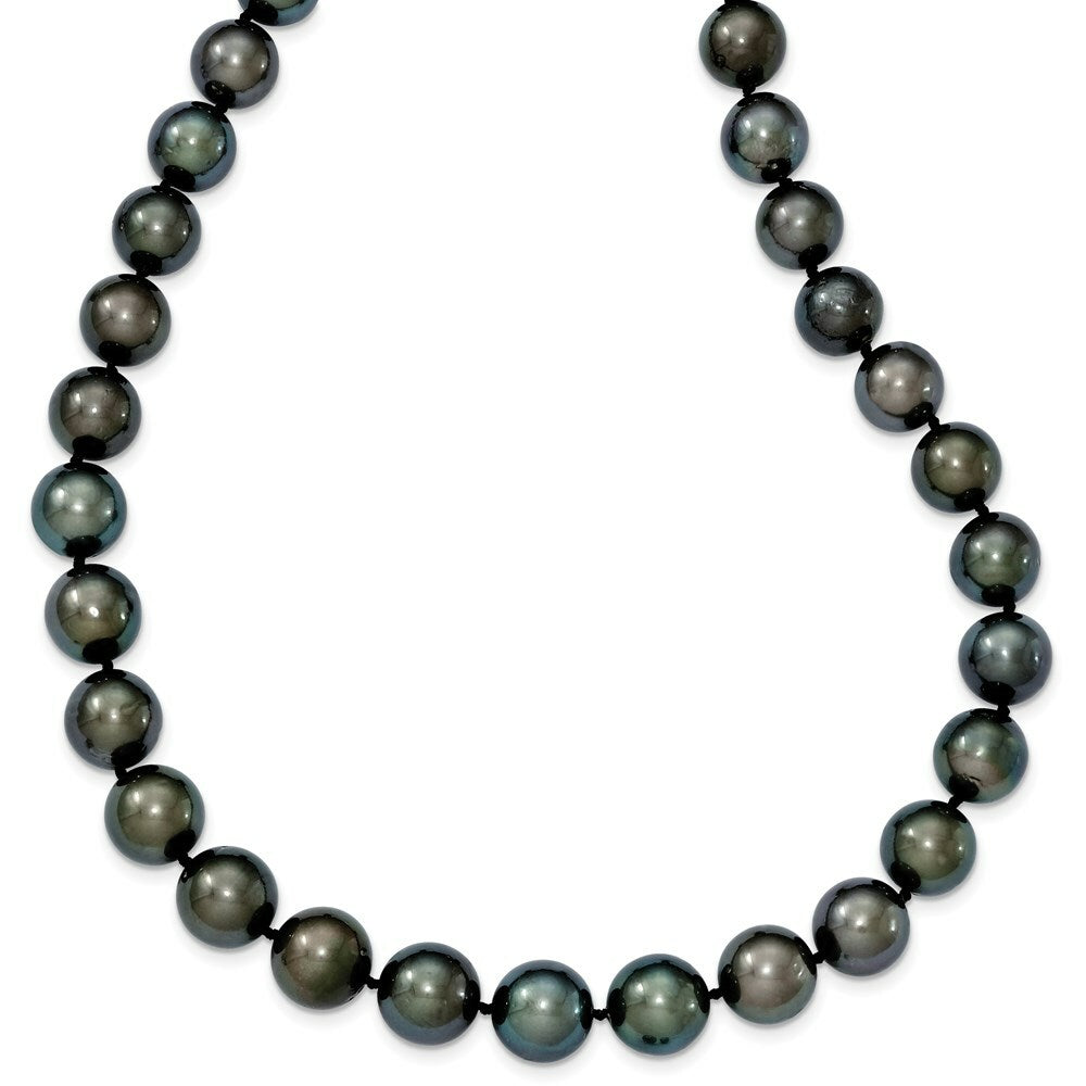 14k White Gold 10-12mm Off-round Black Tahitian Cultured Pearl Grad. Neck  length: 19 inches