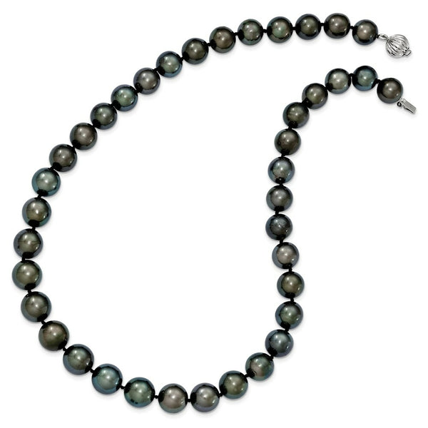 14k White Gold 10-12mm Off-round Black Tahitian Cultured Pearl Grad. Neck  length: 19 inches
