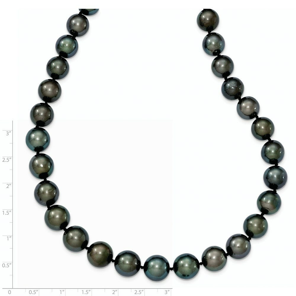 14k White Gold 10-12mm Off-round Black Tahitian Cultured Pearl Grad. Neck  length: 19 inches